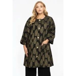 Yoek Jacquard Jacket light coat evening XXL going out mobwife gold leaf floral